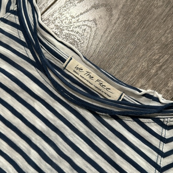 Free People We the Free Halo Cap Sleeve T-Shirt Navy White Stripe S - Picture 4 of 5